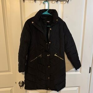 Steve Madden Black Puffer Jacket with Gold Details